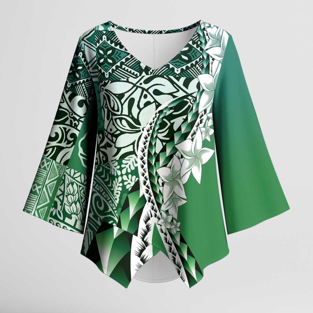 Aloha Vintage Plumeria Hawaiian Tapa Pattern Kimono Sleeve Blouse Green Hawaiian Tapa Pattern LT9 Female Green - Polynesian Pride