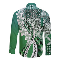 Aloha Vintage Plumeria Hawaiian Tapa Pattern Long Sleeve Button Shirt Green Hawaiian Tapa Pattern LT9 - Polynesian Pride
