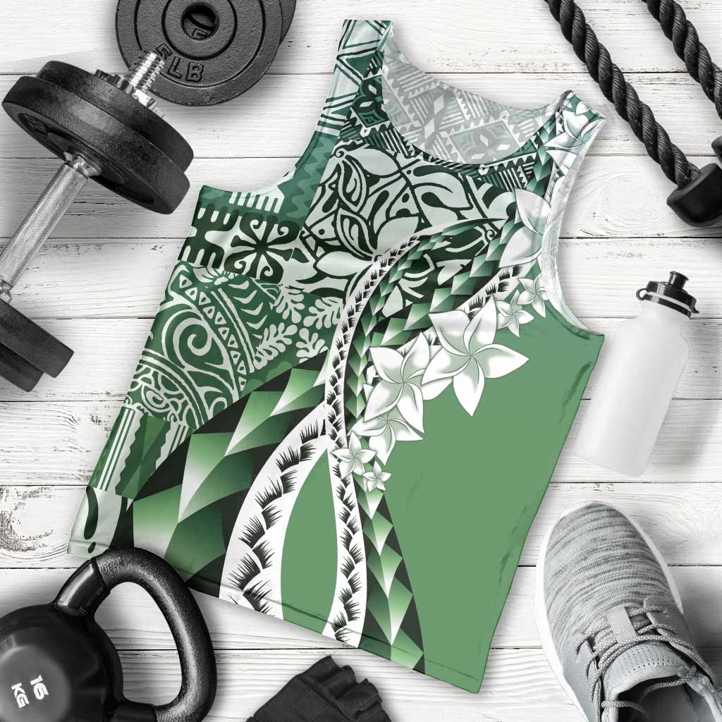 Aloha Vintage Plumeria Hawaiian Tapa Pattern Men Tank Top Green Hawaiian Tapa Pattern - Polynesian Pride