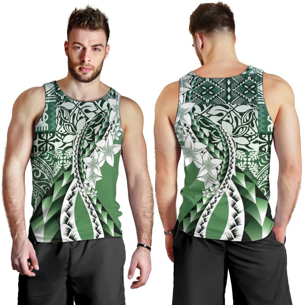 Aloha Vintage Plumeria Hawaiian Tapa Pattern Men Tank Top Green Hawaiian Tapa Pattern - Polynesian Pride