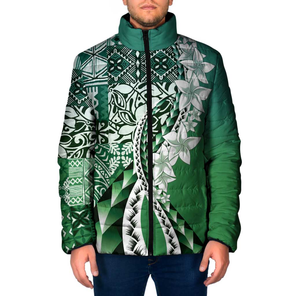 Aloha Vintage Plumeria Hawaiian Tapa Pattern Padded Jacket Green Hawaiian Tapa Pattern LT9 Men Green - Polynesian Pride
