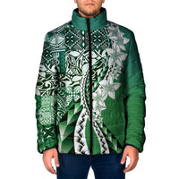 Aloha Vintage Plumeria Hawaiian Tapa Pattern Padded Jacket Green Hawaiian Tapa Pattern LT9 Men Green - Polynesian Pride