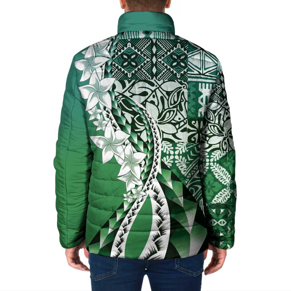 Aloha Vintage Plumeria Hawaiian Tapa Pattern Padded Jacket Green Hawaiian Tapa Pattern LT9 - Polynesian Pride