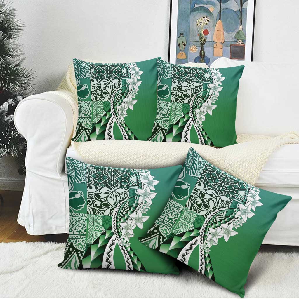 Aloha Vintage Plumeria Hawaiian Tapa Pattern Pillow Cover Green Hawaiian Tapa Pattern - Polynesian Pride