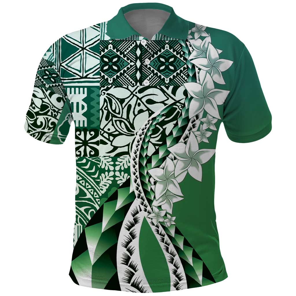 Aloha Vintage Plumeria Hawaiian Tapa Pattern Polo Shirt Green Hawaiian Tapa Pattern - Polynesian Pride