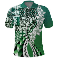 Aloha Vintage Plumeria Hawaiian Tapa Pattern Polo Shirt Green Hawaiian Tapa Pattern - Polynesian Pride