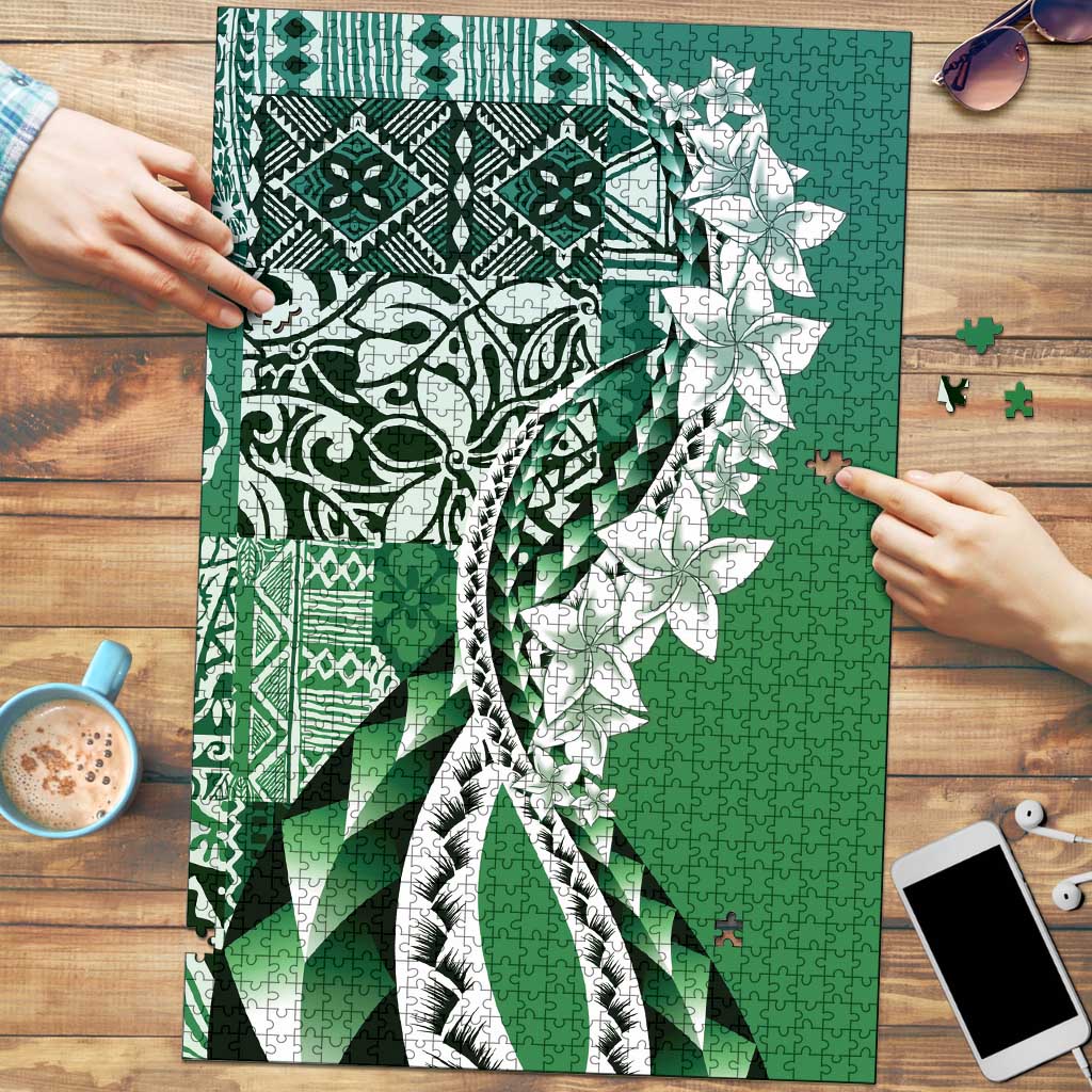 Aloha Vintage Plumeria Hawaiian Tapa Pattern Puzzle Green Hawaiian Tapa Pattern LT9 Green - Polynesian Pride
