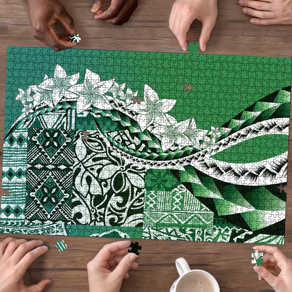 Aloha Vintage Plumeria Hawaiian Tapa Pattern Puzzle Green Hawaiian Tapa Pattern LT9 - Polynesian Pride