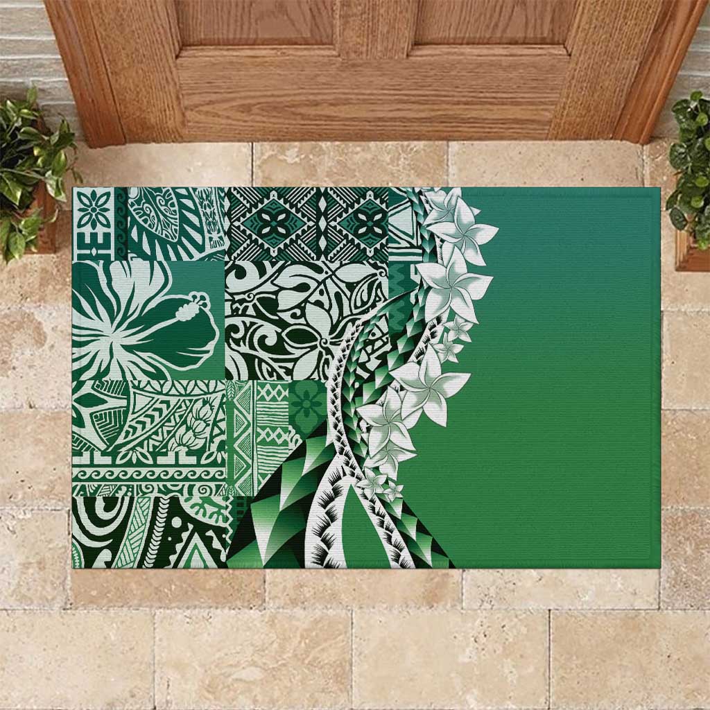 Aloha Vintage Plumeria Hawaiian Tapa Pattern Rubber Doormat Green Hawaiian Tapa Pattern LT9 Green - Polynesian Pride