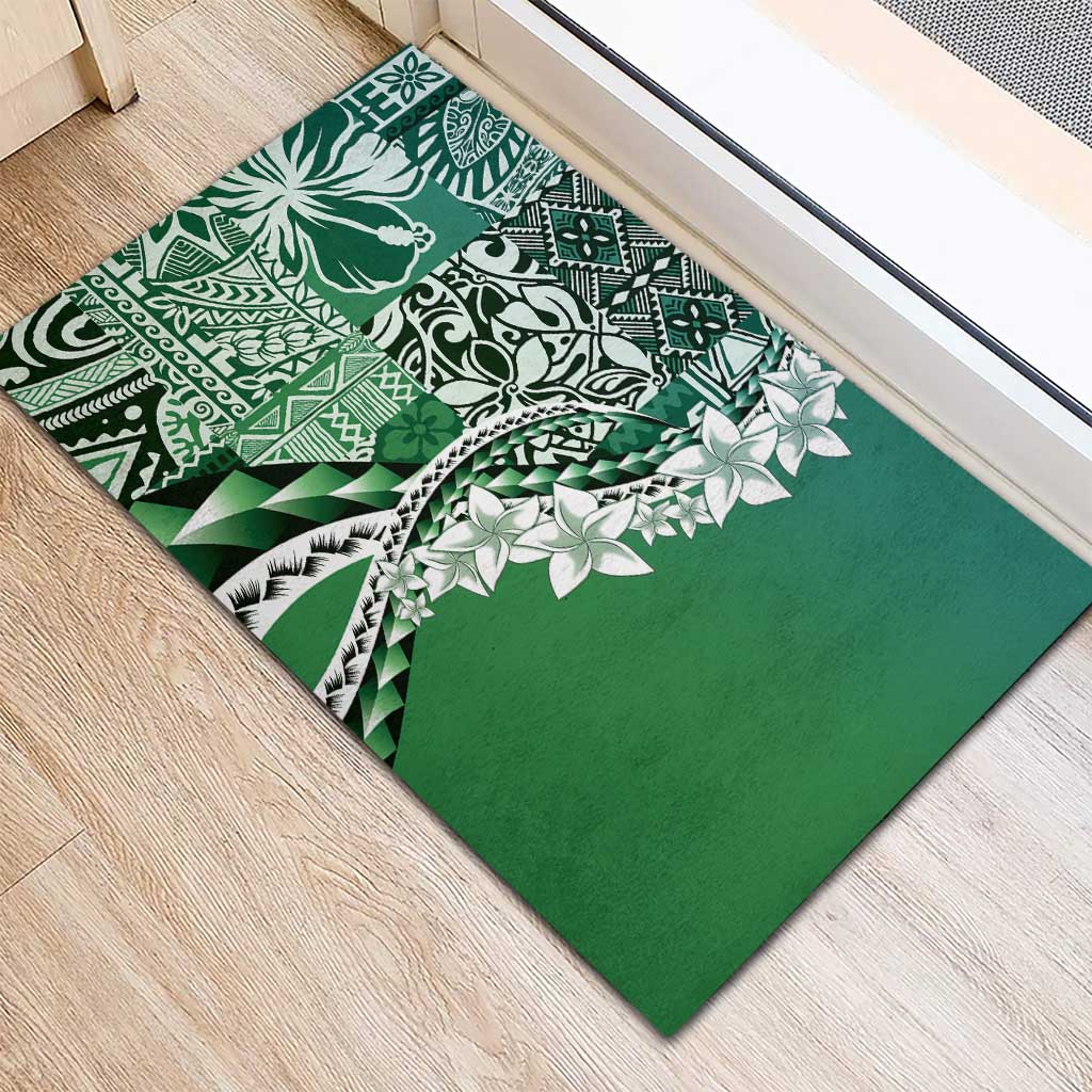 Aloha Vintage Plumeria Hawaiian Tapa Pattern Rubber Doormat Green Hawaiian Tapa Pattern LT9 - Polynesian Pride