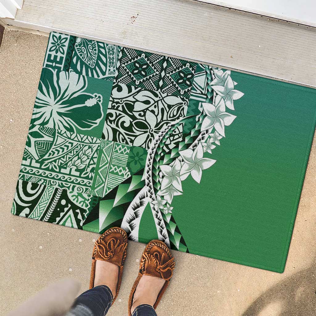 Aloha Vintage Plumeria Hawaiian Tapa Pattern Rubber Doormat Green Hawaiian Tapa Pattern LT9 - Polynesian Pride