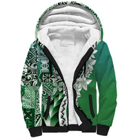Aloha Vintage Plumeria Hawaiian Tapa Pattern Sherpa Hoodie Green Hawaiian Tapa Pattern LT9 Unisex Green - Polynesian Pride