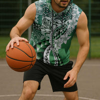 Aloha Vintage Plumeria Hawaiian Tapa Pattern Sleeveless Hoodie Green Hawaiian Tapa Pattern LT9 - Polynesian Pride
