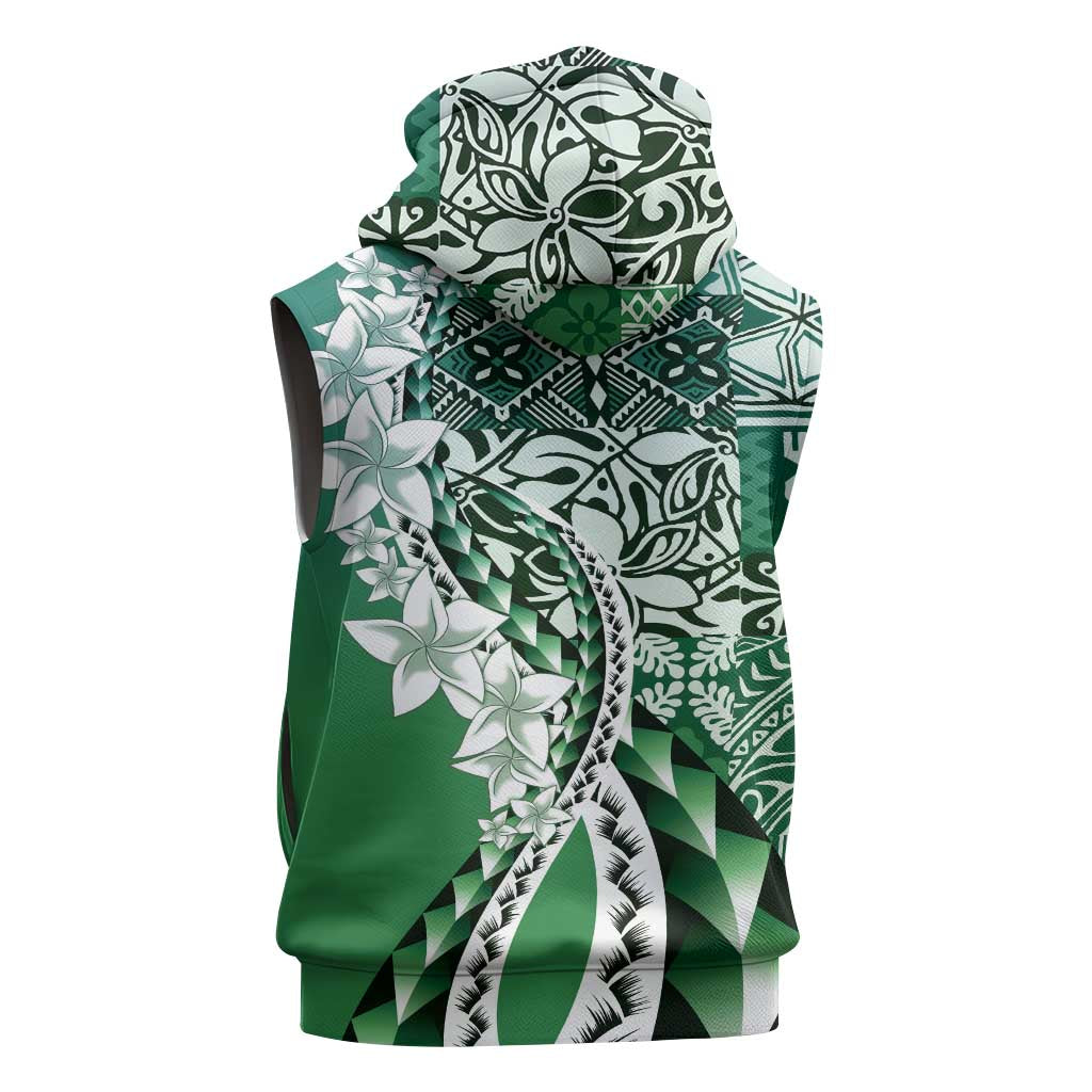 Aloha Vintage Plumeria Hawaiian Tapa Pattern Sleeveless Zip Hoodie Green Hawaiian Tapa Pattern LT9 - Polynesian Pride