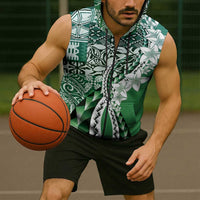 Aloha Vintage Plumeria Hawaiian Tapa Pattern Sleeveless Zip Hoodie Green Hawaiian Tapa Pattern LT9 - Polynesian Pride