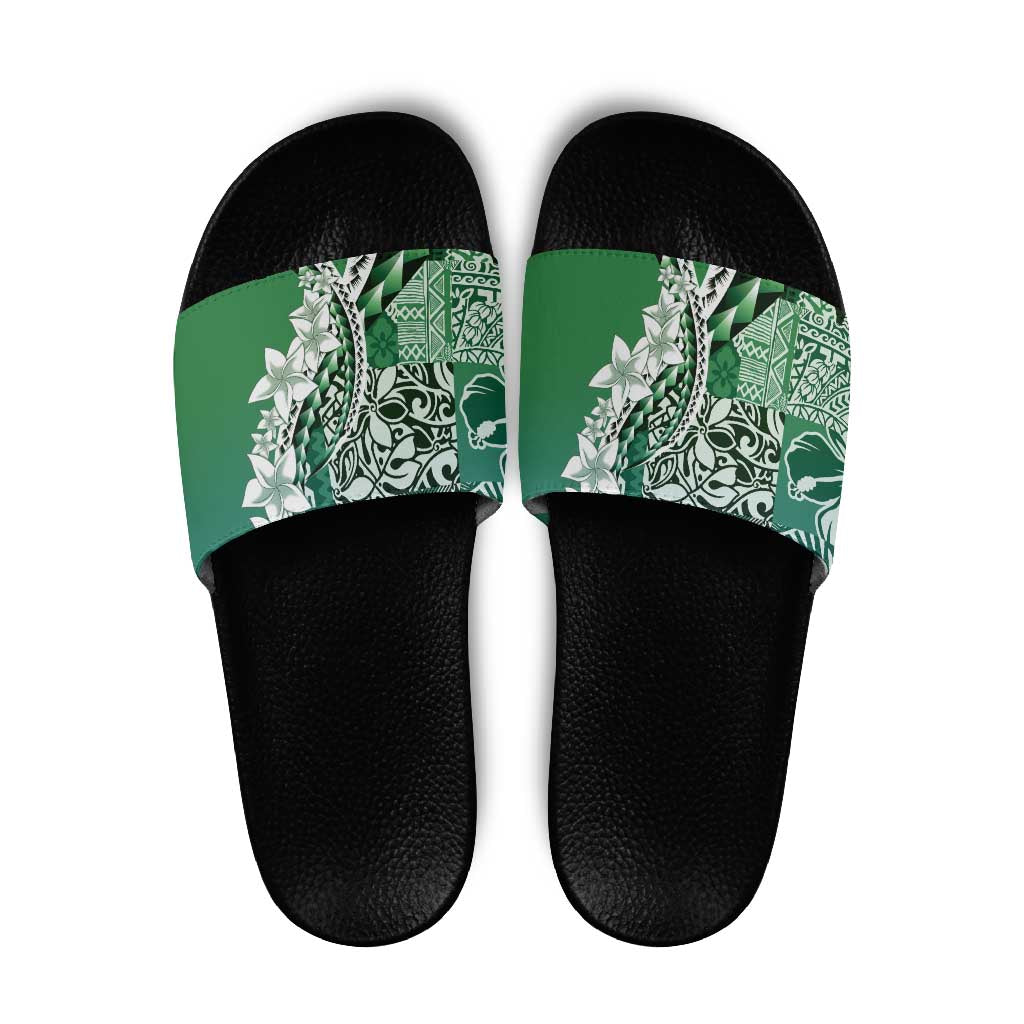 Aloha Vintage Plumeria Hawaiian Tapa Pattern Slide Sandals Green Hawaiian Tapa Pattern - Polynesian Pride