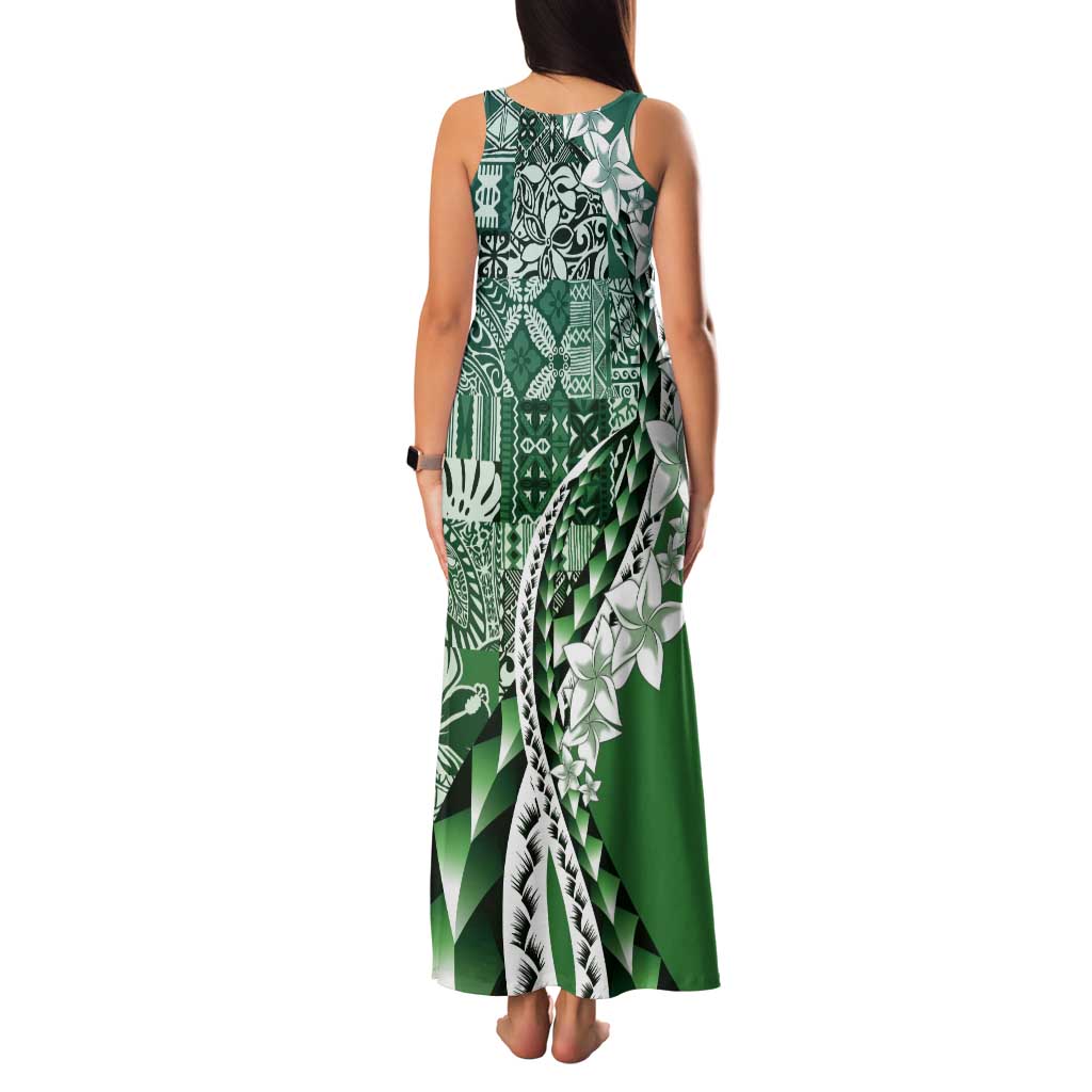 Aloha Vintage Plumeria Hawaiian Tapa Pattern Tank Maxi Dress Green Hawaiian Tapa Pattern - Polynesian Pride