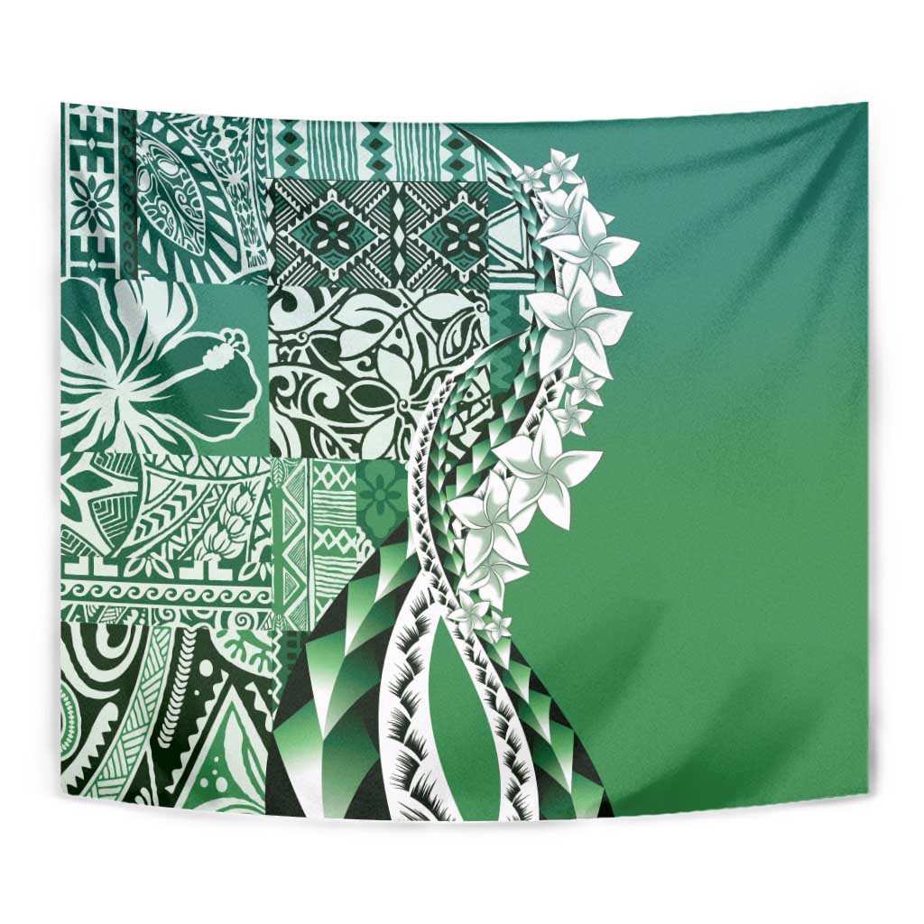 Aloha Vintage Plumeria Hawaiian Tapa Pattern Tapestry Green Hawaiian Tapa Pattern - Polynesian Pride