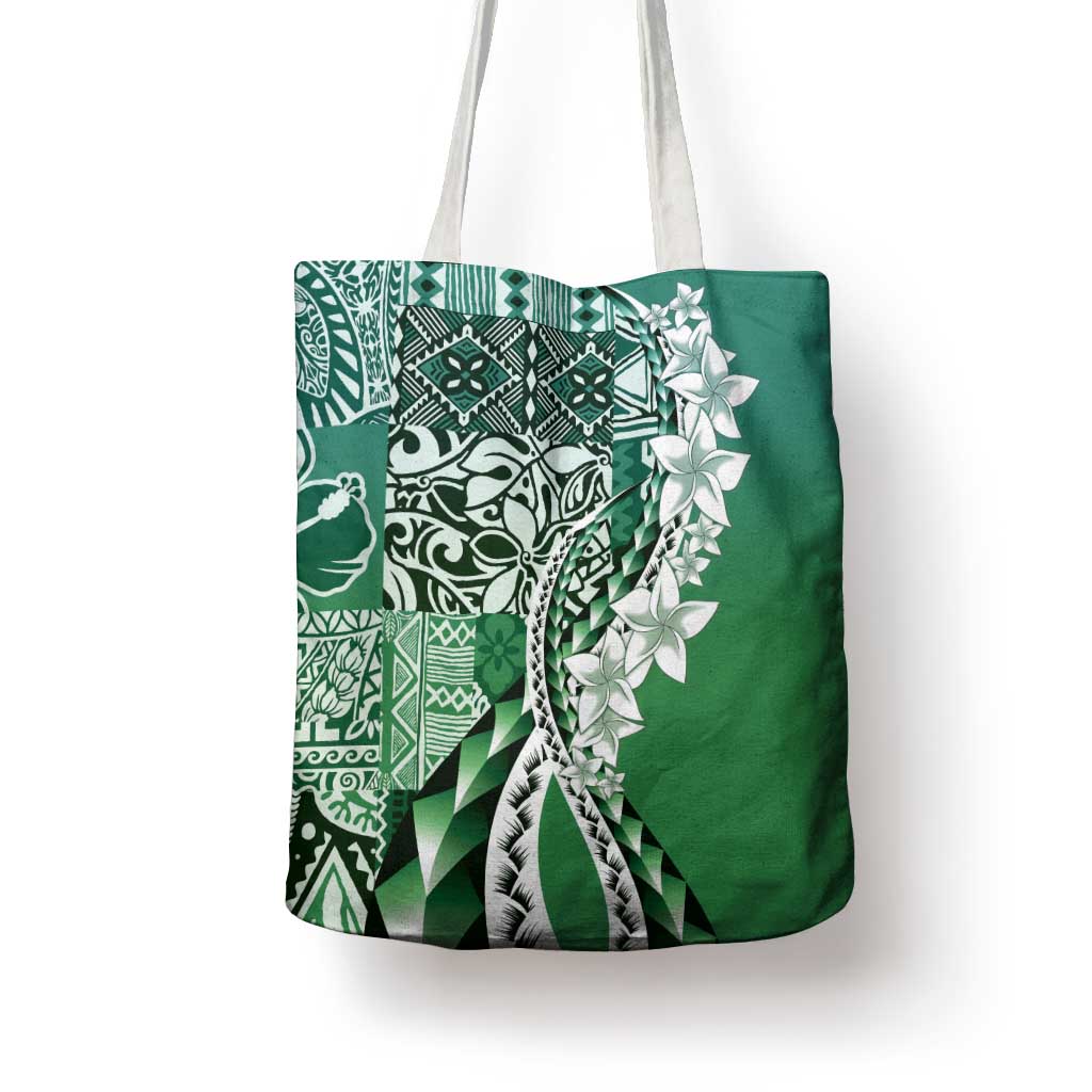 Aloha Vintage Plumeria Hawaiian Tapa Pattern Tote Bag Green Hawaiian Tapa Pattern - Polynesian Pride