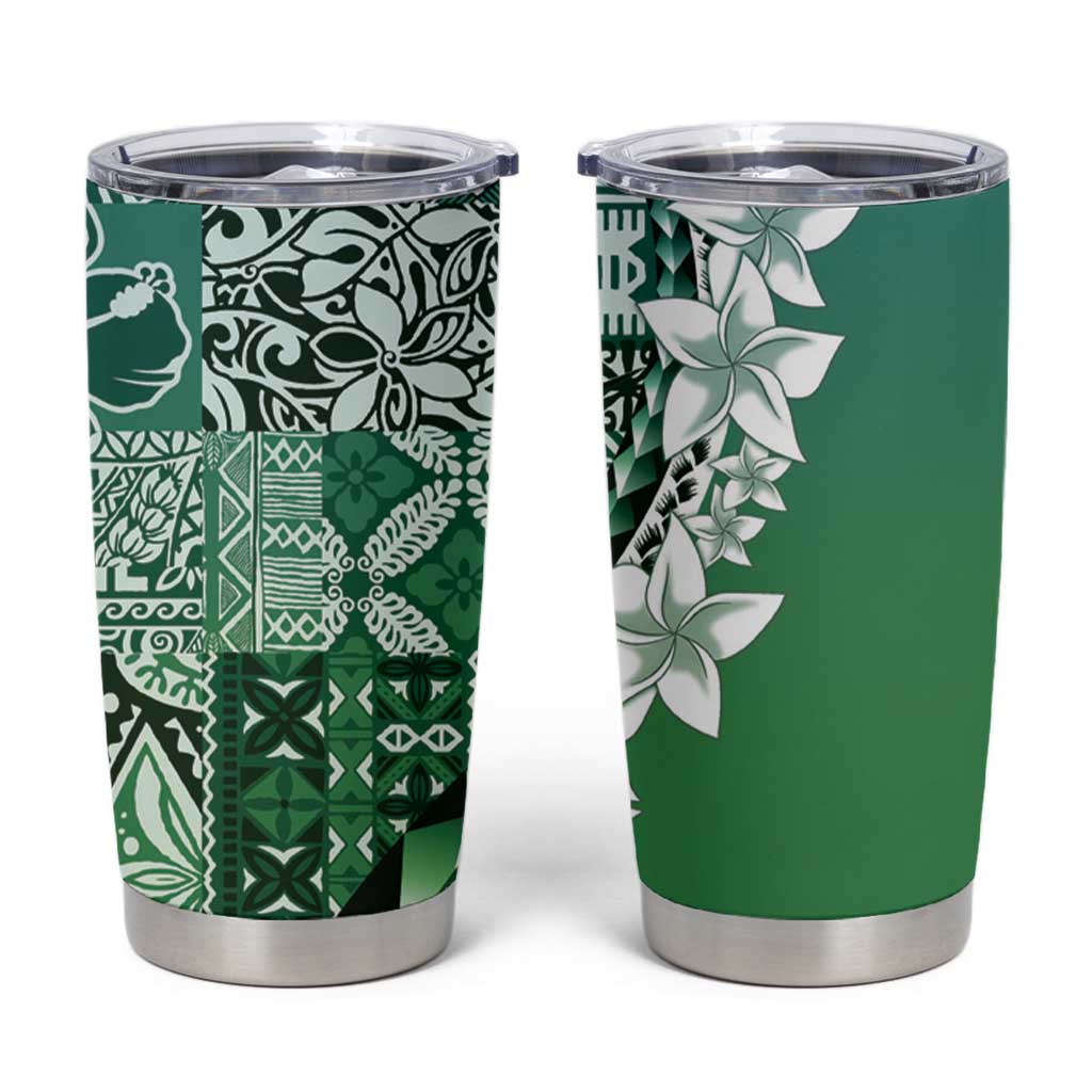 Aloha Vintage Plumeria Hawaiian Tapa Pattern Tumbler Cup Green Hawaiian Tapa Pattern - Polynesian Pride