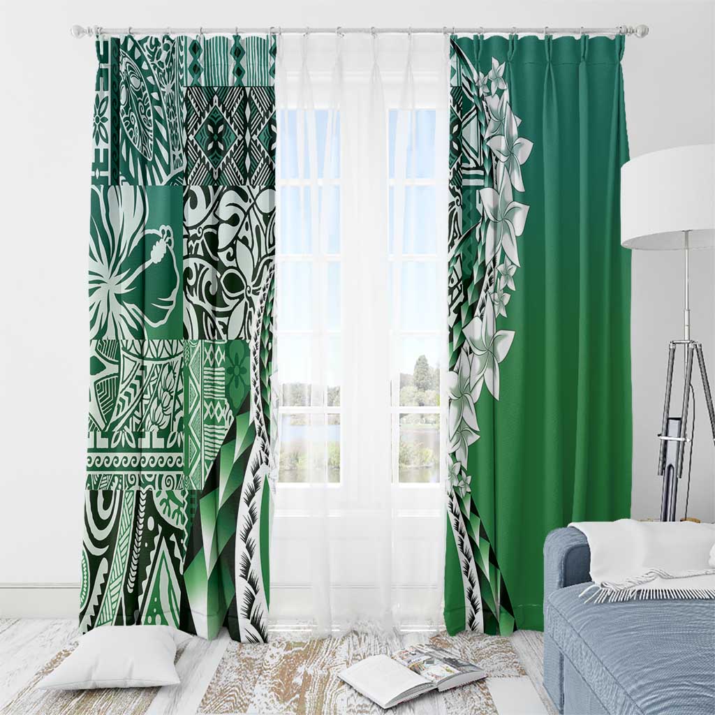 Aloha Vintage Plumeria Hawaiian Tapa Pattern Window Curtain Green Hawaiian Tapa Pattern - Polynesian Pride