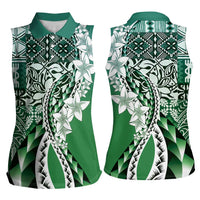 Aloha Vintage Plumeria Hawaiian Tapa Pattern Women Sleeveless Polo Shirt Green Hawaiian Tapa Pattern - Polynesian Pride