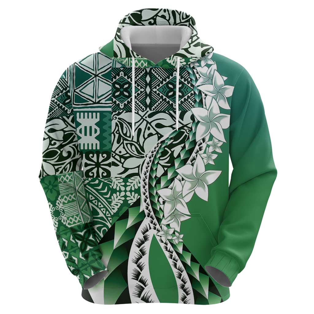 Aloha Vintage Plumeria Hawaiian Tapa Pattern Zip Hoodie Green Hawaiian Tapa Pattern - Polynesian Pride