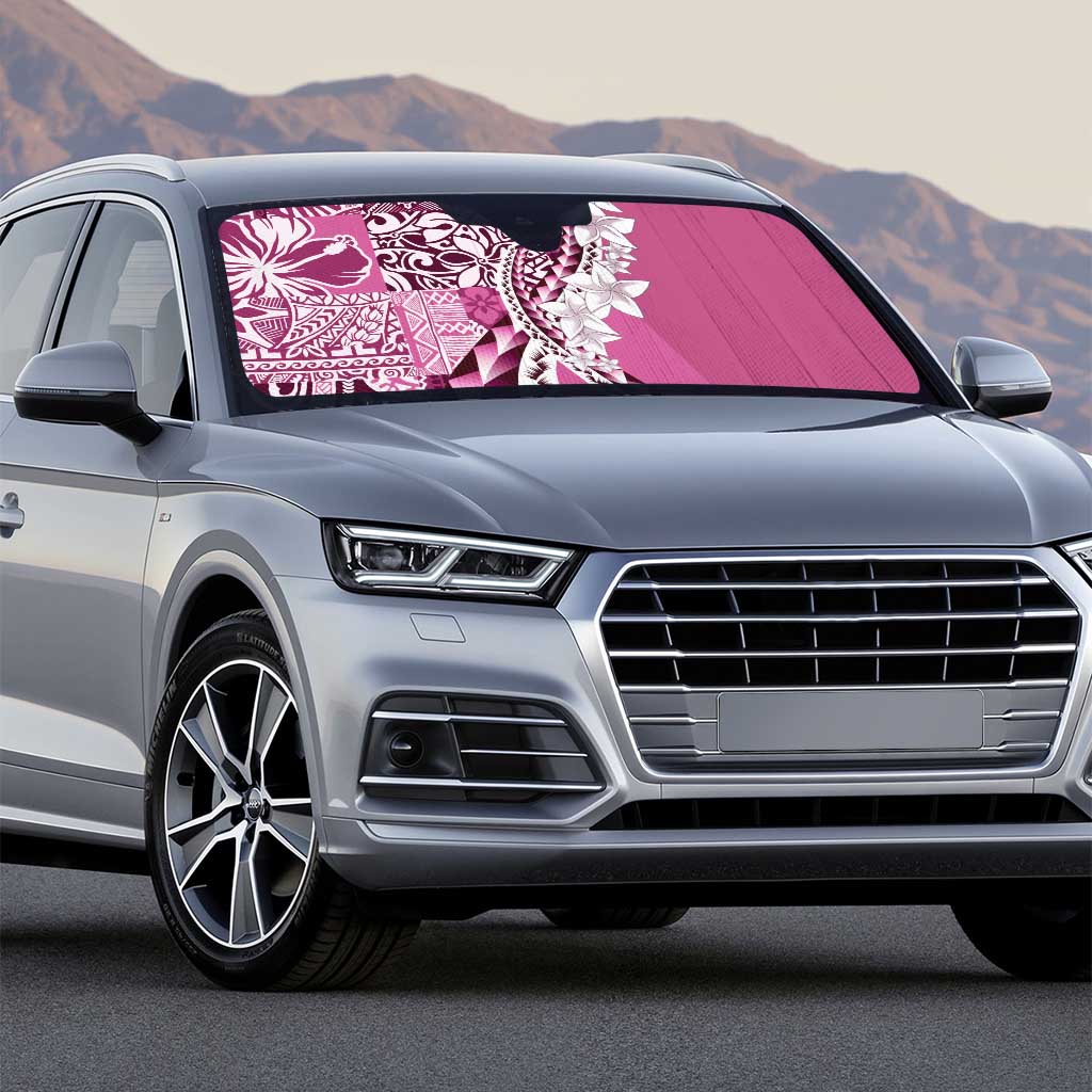 Aloha Vintage Plumeria Hawaiian Tapa Pattern Auto Sun Shade Pink Hawaiian Tapa Pattern - Polynesian Pride