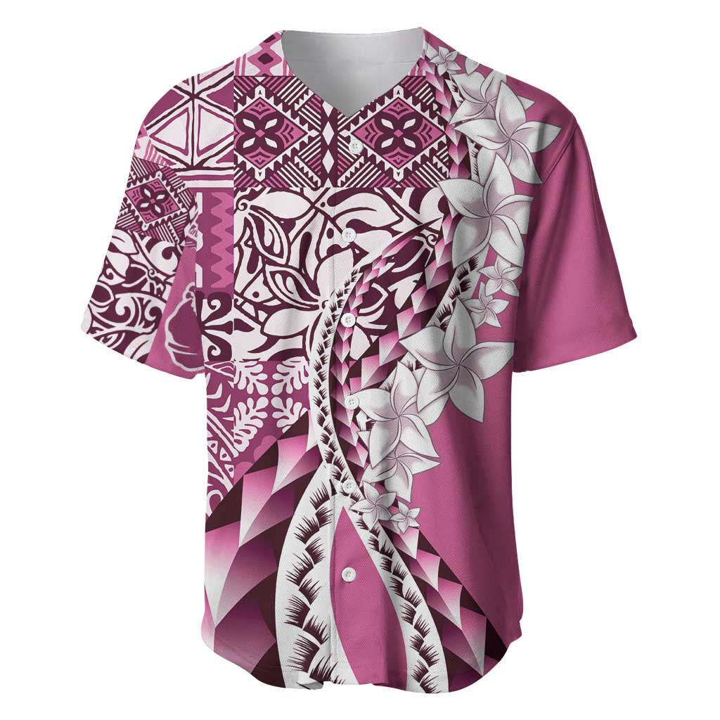 Aloha Vintage Plumeria Hawaiian Tapa Pattern Baseball Jersey Pink Hawaiian Tapa Pattern - Polynesian Pride