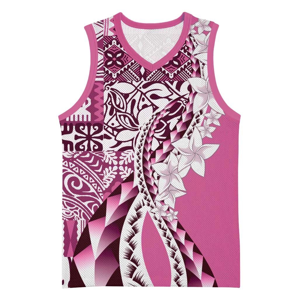Aloha Vintage Plumeria Hawaiian Tapa Pattern Basketball Jersey Pink Hawaiian Tapa Pattern LT9 Unisex Pink - Polynesian Pride
