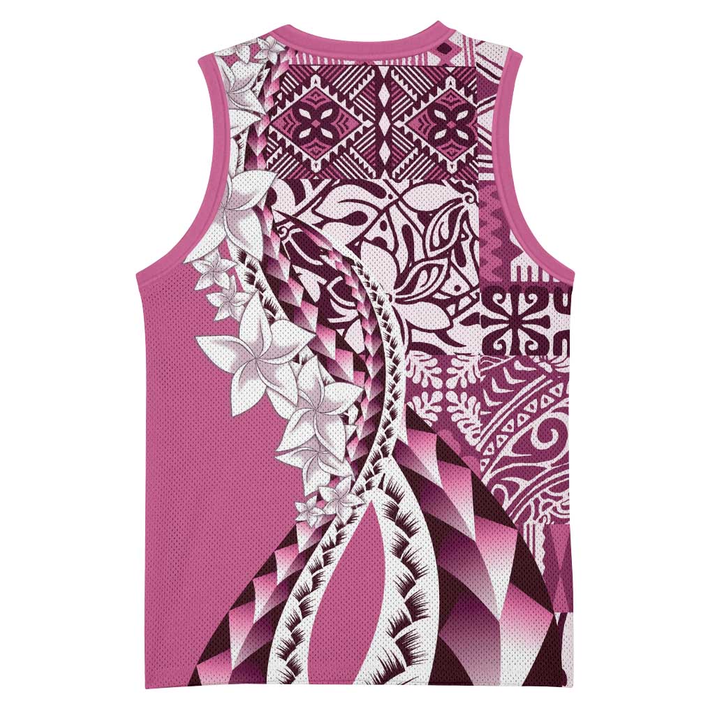 Aloha Vintage Plumeria Hawaiian Tapa Pattern Basketball Jersey Pink Hawaiian Tapa Pattern LT9 - Polynesian Pride
