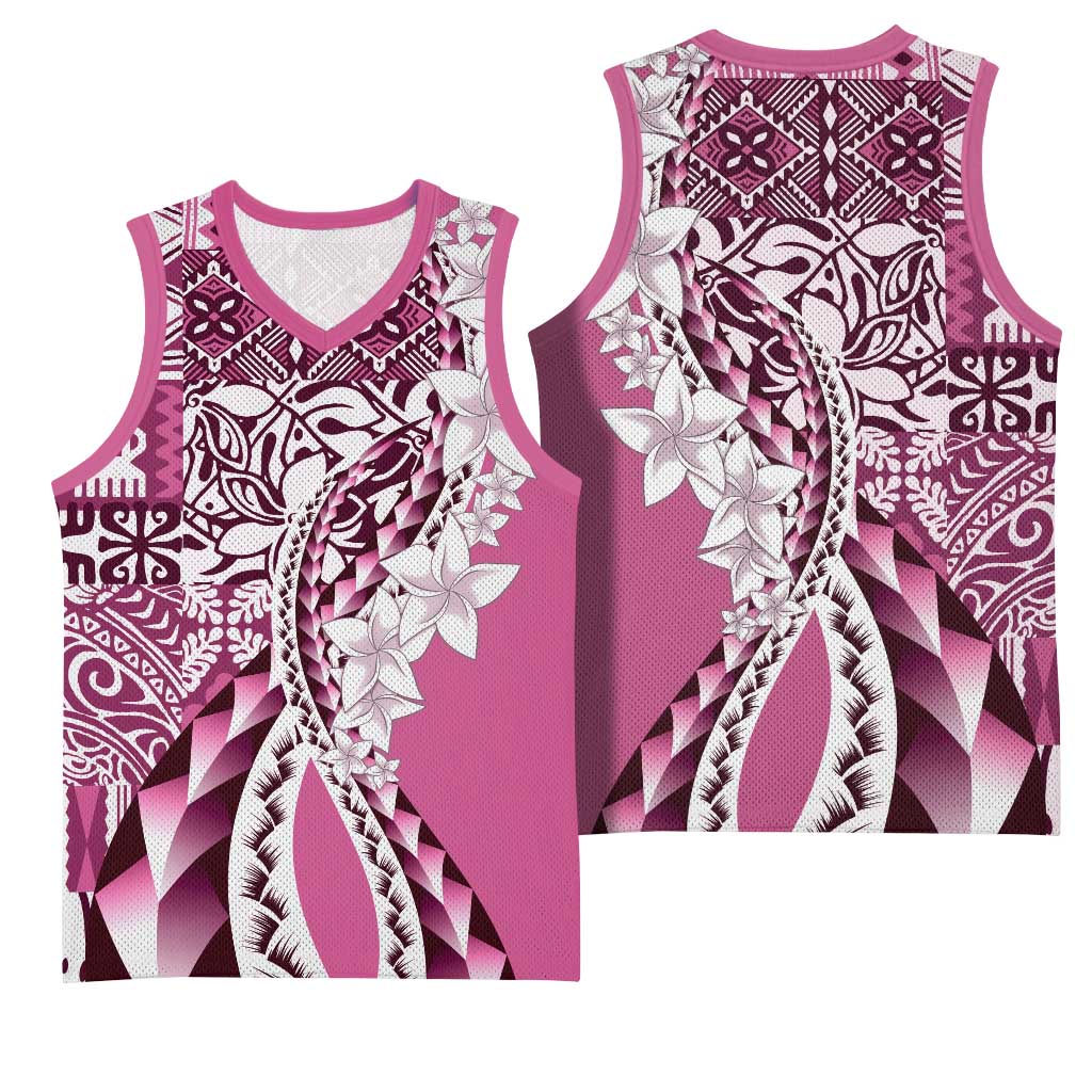 Aloha Vintage Plumeria Hawaiian Tapa Pattern Basketball Jersey Pink Hawaiian Tapa Pattern LT9 - Polynesian Pride