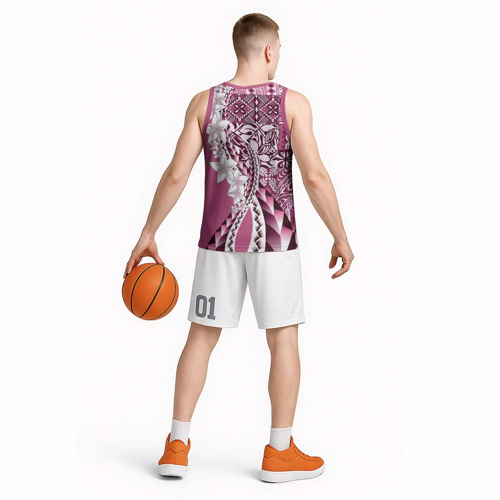 Aloha Vintage Plumeria Hawaiian Tapa Pattern Basketball Jersey Pink Hawaiian Tapa Pattern LT9 - Polynesian Pride