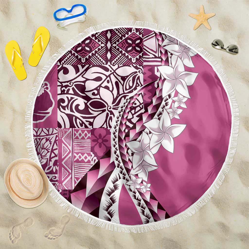 Aloha Vintage Plumeria Hawaiian Tapa Pattern Beach Blanket Pink Hawaiian Tapa Pattern LT9 One Size 150cm Pink - Polynesian Pride