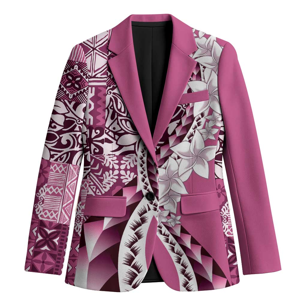 Aloha Vintage Plumeria Hawaiian Tapa Pattern Blazer Pink Hawaiian Tapa Pattern LT9 Unisex Pink - Polynesian Pride