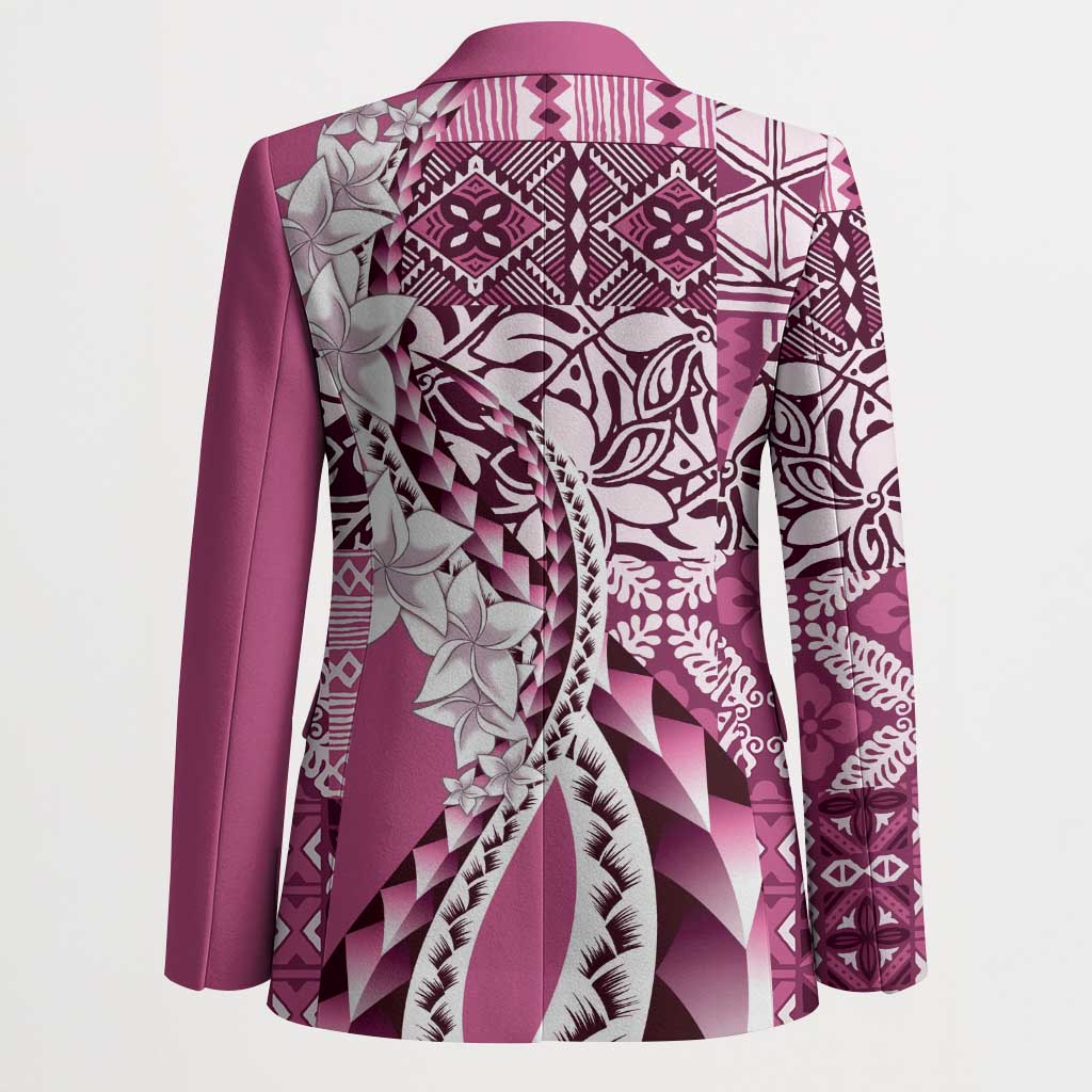 Aloha Vintage Plumeria Hawaiian Tapa Pattern Blazer Pink Hawaiian Tapa Pattern LT9 - Polynesian Pride