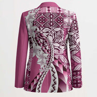 Aloha Vintage Plumeria Hawaiian Tapa Pattern Blazer Pink Hawaiian Tapa Pattern LT9 - Polynesian Pride