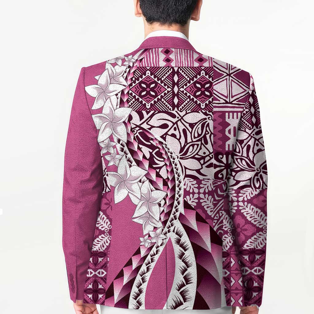 Aloha Vintage Plumeria Hawaiian Tapa Pattern Blazer Pink Hawaiian Tapa Pattern LT9 - Polynesian Pride
