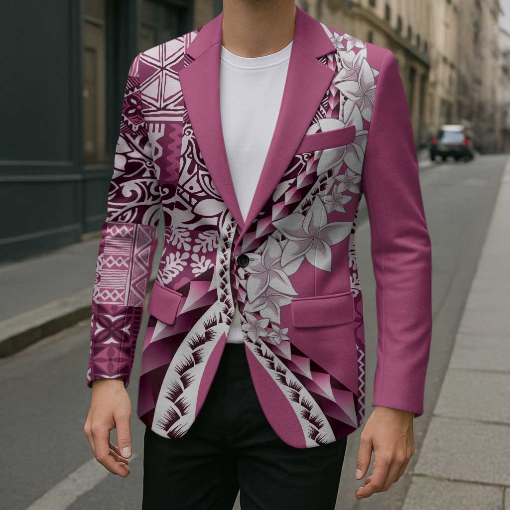 Aloha Vintage Plumeria Hawaiian Tapa Pattern Blazer Pink Hawaiian Tapa Pattern LT9 - Polynesian Pride
