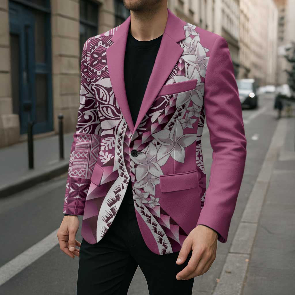 Aloha Vintage Plumeria Hawaiian Tapa Pattern Blazer Pink Hawaiian Tapa Pattern LT9 - Polynesian Pride