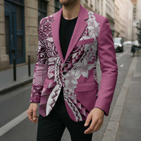 Aloha Vintage Plumeria Hawaiian Tapa Pattern Blazer Pink Hawaiian Tapa Pattern LT9 - Polynesian Pride