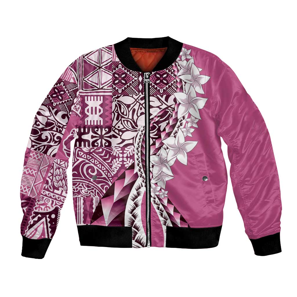 Aloha Vintage Plumeria Hawaiian Tapa Pattern Bomber Jacket Pink Hawaiian Tapa Pattern - Polynesian Pride