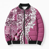 Aloha Vintage Plumeria Hawaiian Tapa Pattern Bomber Puffer Jacket Pink Hawaiian Tapa Pattern LT9 Unisex Pink - Polynesian Pride