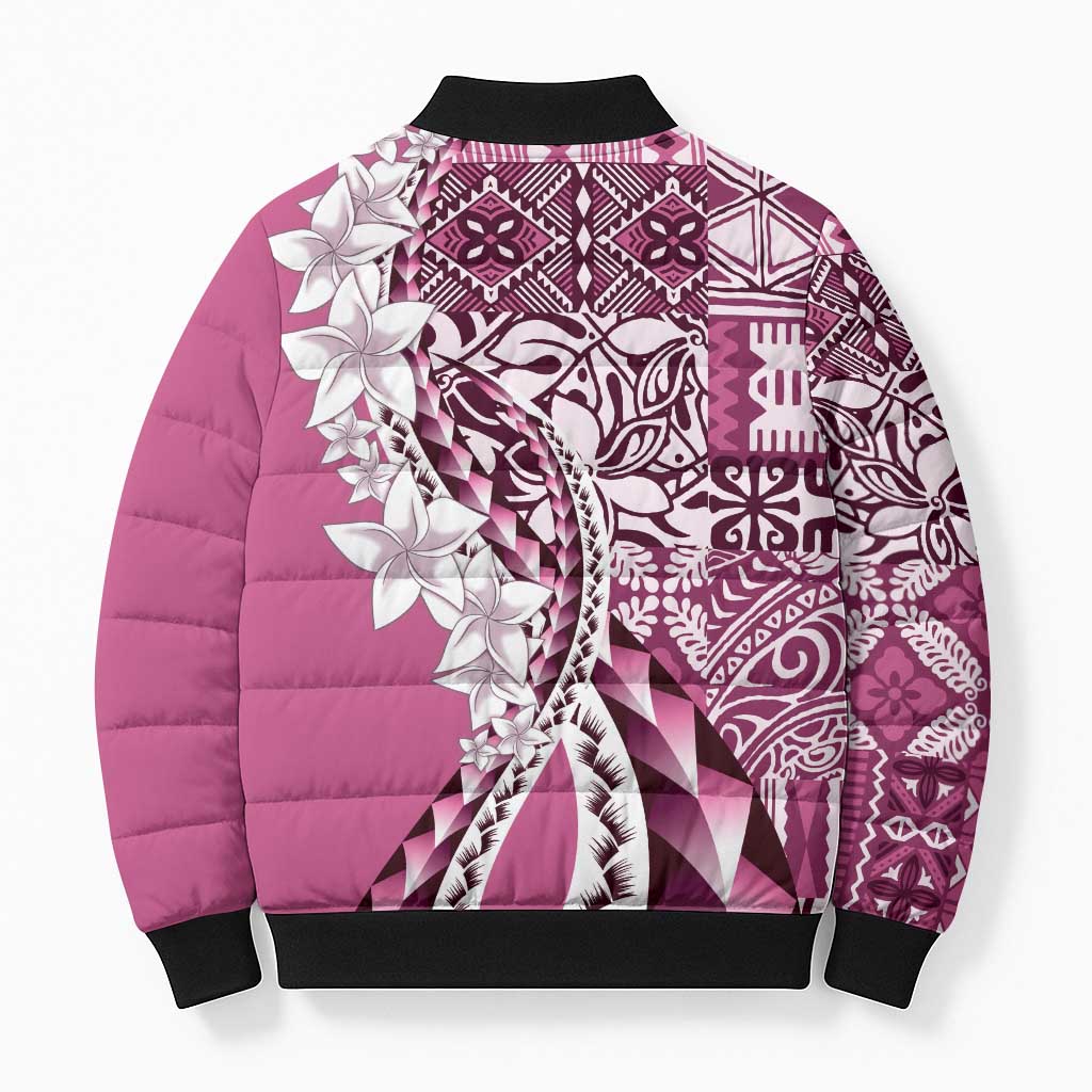 Aloha Vintage Plumeria Hawaiian Tapa Pattern Bomber Puffer Jacket Pink Hawaiian Tapa Pattern LT9 - Polynesian Pride