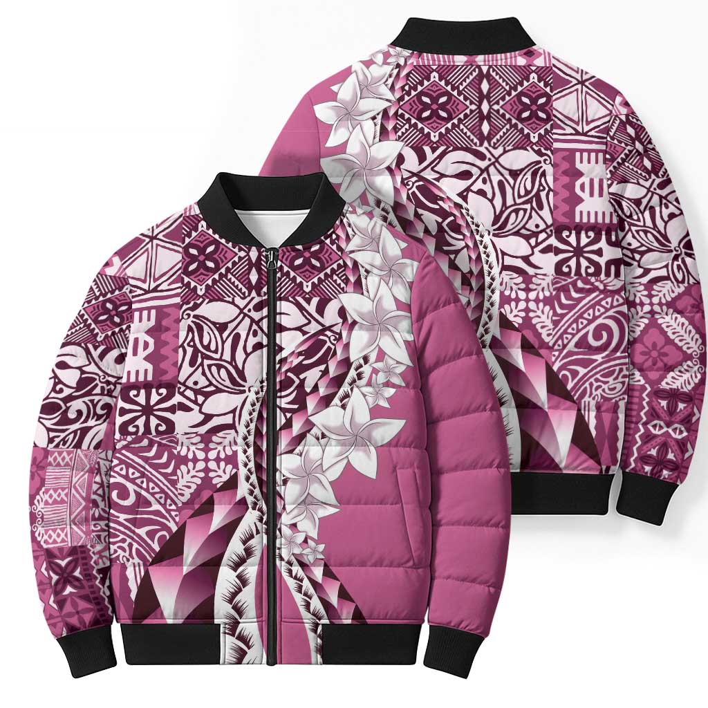 Aloha Vintage Plumeria Hawaiian Tapa Pattern Bomber Puffer Jacket Pink Hawaiian Tapa Pattern LT9 - Polynesian Pride