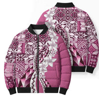 Aloha Vintage Plumeria Hawaiian Tapa Pattern Bomber Puffer Jacket Pink Hawaiian Tapa Pattern LT9 - Polynesian Pride