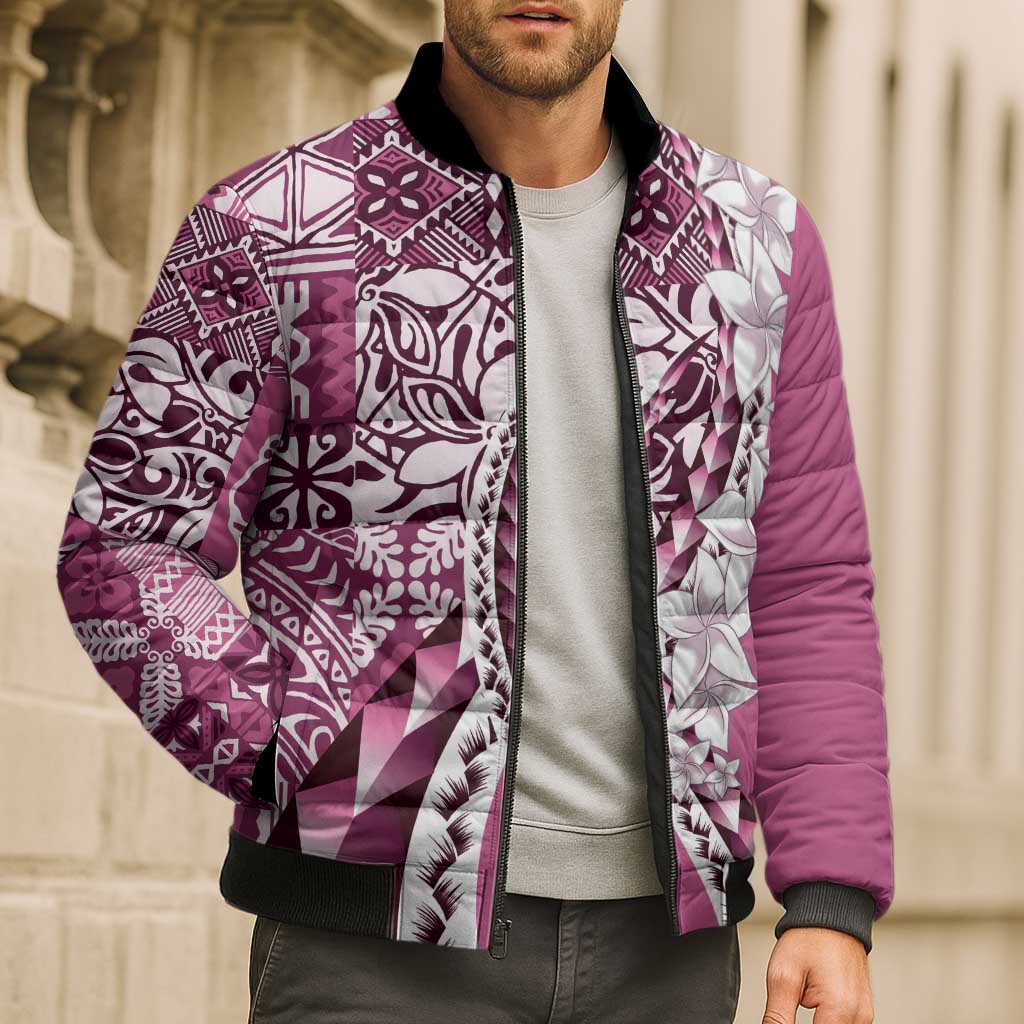 Aloha Vintage Plumeria Hawaiian Tapa Pattern Bomber Puffer Jacket Pink Hawaiian Tapa Pattern LT9 - Polynesian Pride