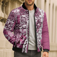 Aloha Vintage Plumeria Hawaiian Tapa Pattern Bomber Puffer Jacket Pink Hawaiian Tapa Pattern LT9 - Polynesian Pride
