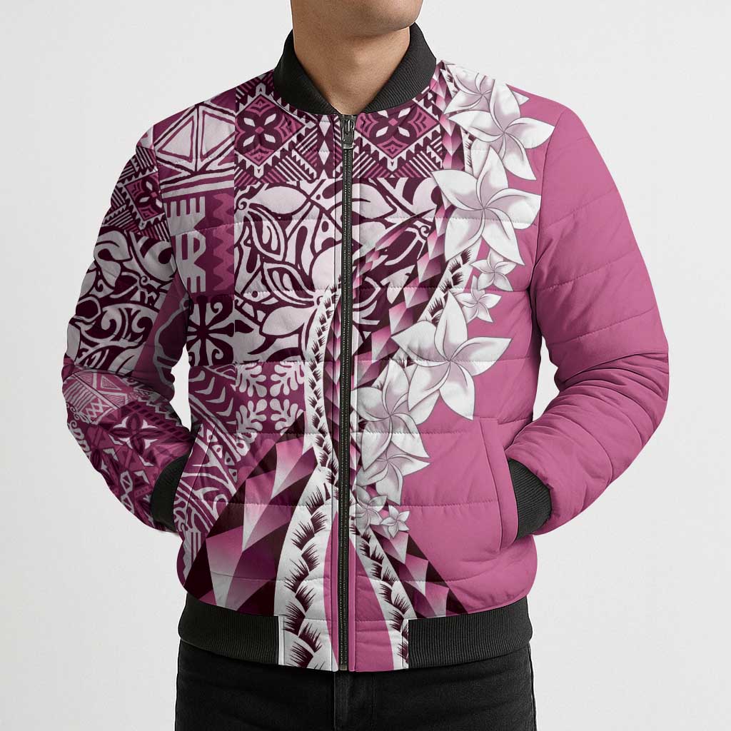 Aloha Vintage Plumeria Hawaiian Tapa Pattern Bomber Puffer Jacket Pink Hawaiian Tapa Pattern LT9 - Polynesian Pride