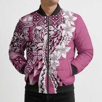 Aloha Vintage Plumeria Hawaiian Tapa Pattern Bomber Puffer Jacket Pink Hawaiian Tapa Pattern LT9 - Polynesian Pride